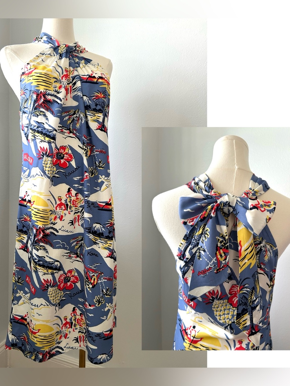 Tommy Bahama Relax Blue Hawaiian Tropical Halter Dress Womens S